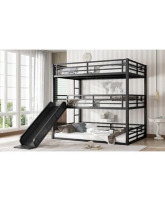Triple Bunk Bed with Slide, Metal, Heavy-Duty