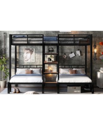 Queen/Twin/Twin Metal Bunk Bed w/ Storage - Black