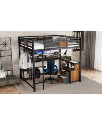 Queen Loft Bed with Desk & Storage