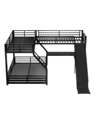 L-Shaped Twin XL/Queen Bunk Bed with Loft, Slide & USB
