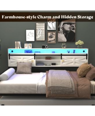 Twin Daybed with Trundle, Barn Door Headboard, Charging Station