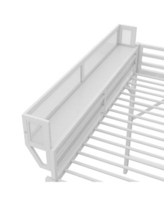 Queen Size Metal Loft Bed with Shelves & Ladder