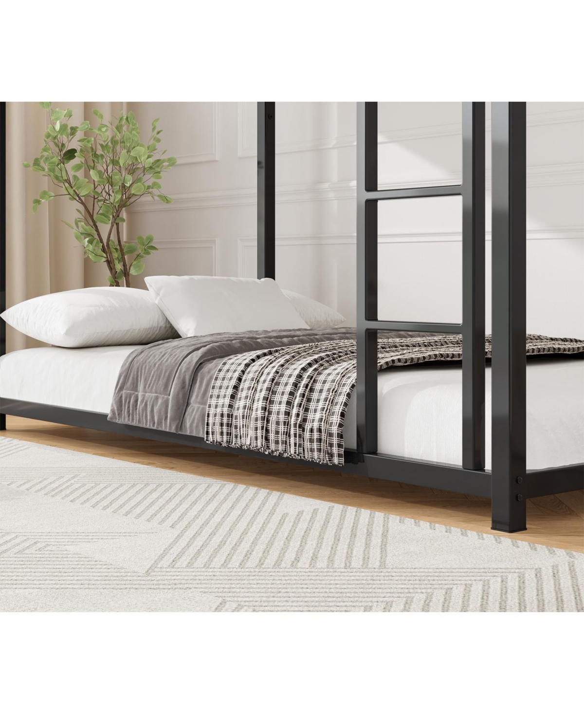 Streamdale Furniture Twin Over Twin Metal Bunk Bed - Black, Sturdy, Easy Assembly