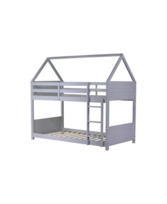Twin Over Twin Wood Guardrails House Bunk Bed