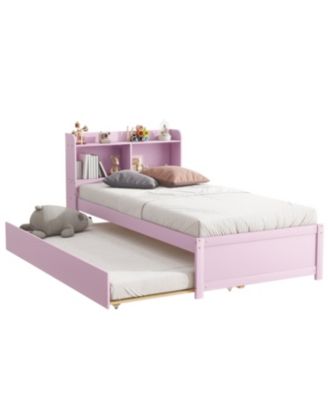 Twin Wood Trundle & Bookcase Bed