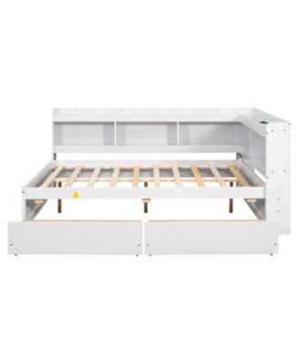 L-Shaped Bookcase Bed with Power, USB & Drawers