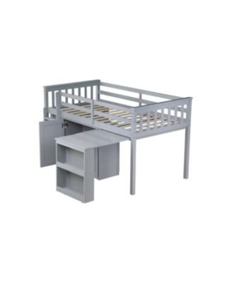 Twin Loft Bed with Desk & Storage - Grey