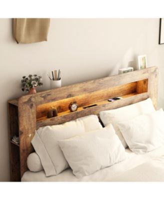 Full Bed Frame with LED Headboard, USB Ports & Storage