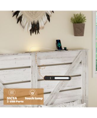 Queen White Wood Platform Bed Frame, Headboard, Under Bed Storage