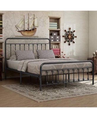 Queen Metal Bed Frame with Vintage Headboard