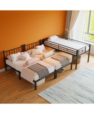 Triple Twin Metal Bunk Bed with Guardrails & Ladder
