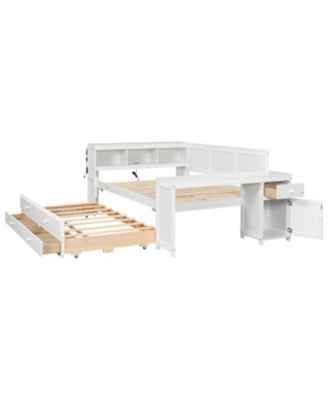 Streamdale Full Size Daybed with Storage Drawers Trundle Charging LED Desk