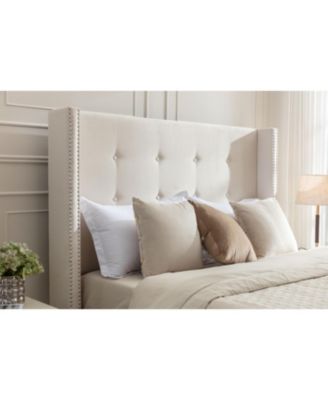Upholstered Queen Bed with Wingback and Nailhead Trim