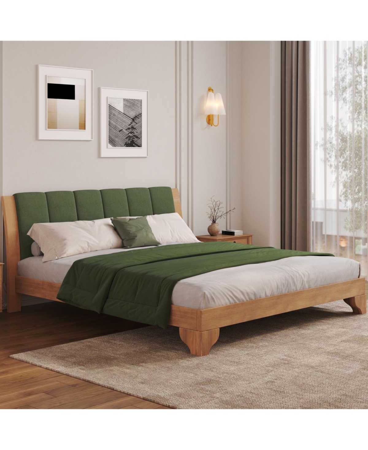 Streamdale Furniture Streamdale Premium Pine Wood King Bed Frame - Mid Century Modern, Natural & Green