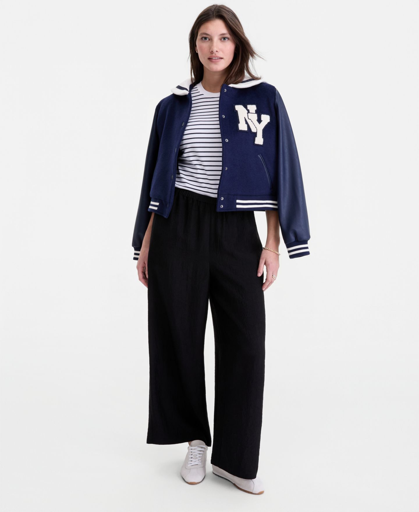 Женские брюки On 34th Crinkle Satin Wide-Leg Pull-On Pants, Regular & Short, цвет: Глубокий чёрный — фото 1