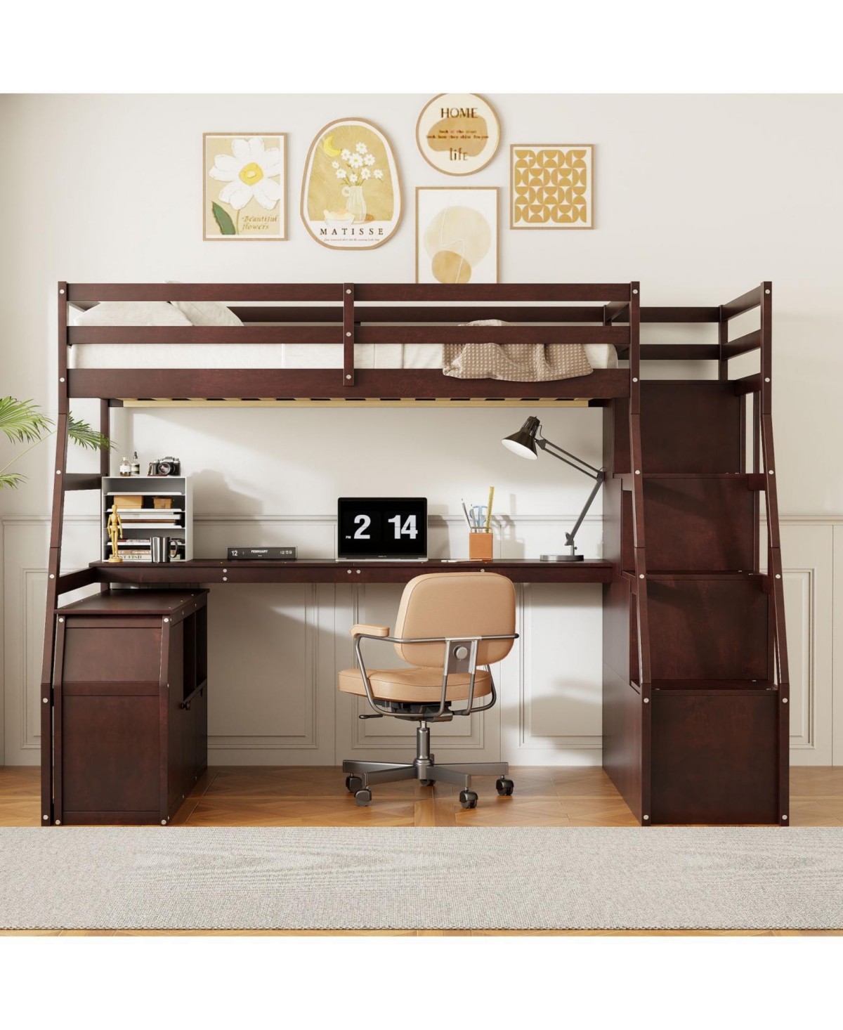 Streamdale Furniture Full Loft Bed with 7 Drawers 2 Shelves and Desk