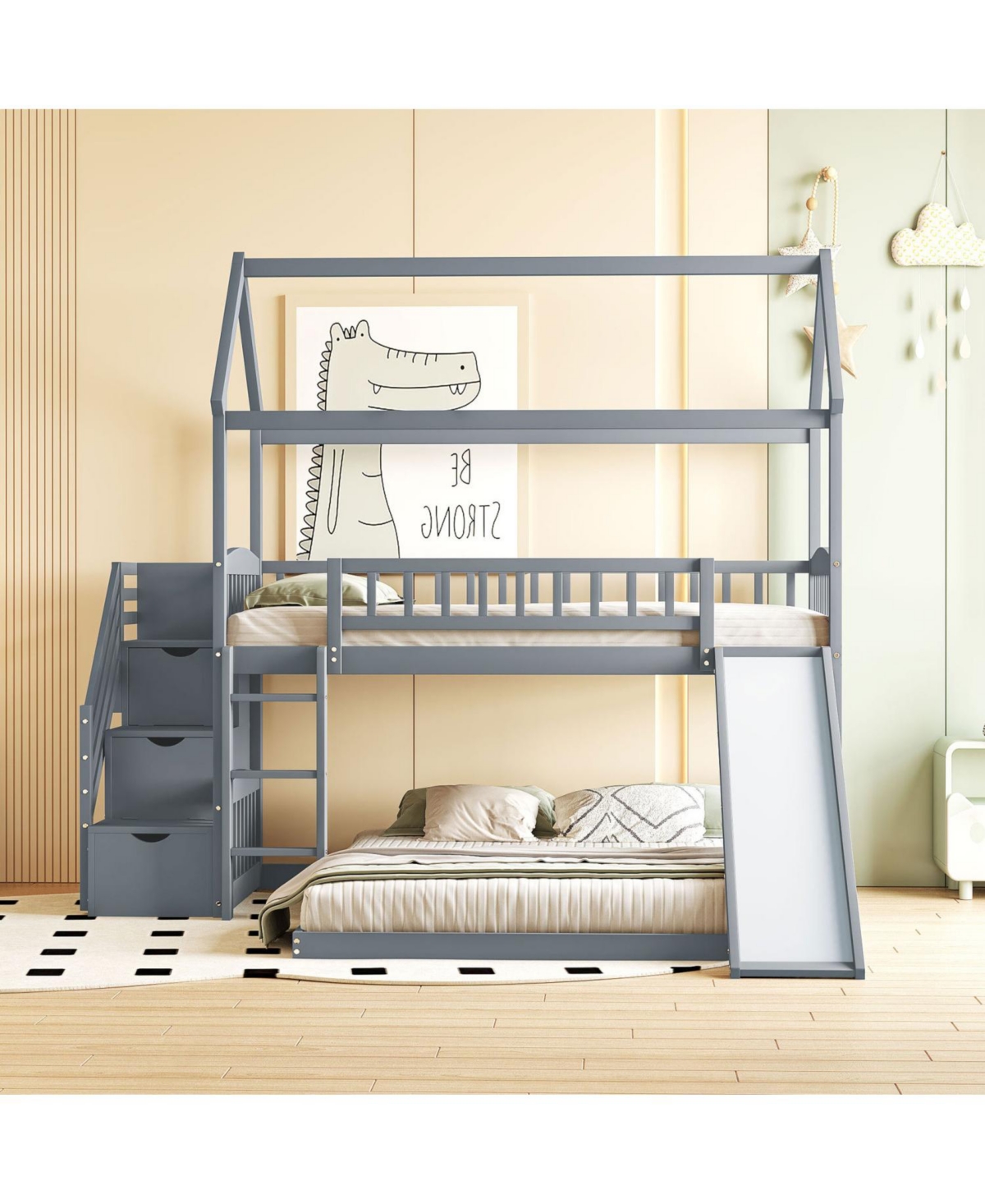 Streamdale Furniture Streamdale Twin Bunk Bed with Drawers, Slide, White
