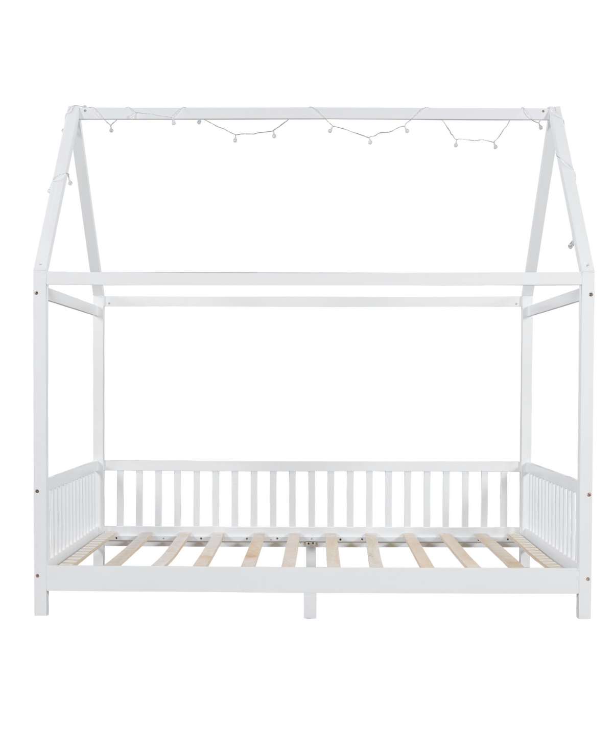 Streamdale Wood Full Size House Bed with Guardrail and Led, White