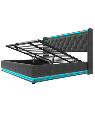 King Upholstered Bed with 360° LED Lighting, Hydraulic Storage, and USB-C Ports