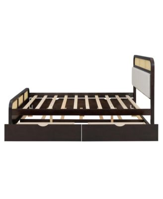 Wooden Platform Bed with Trundle and 2 Drawers