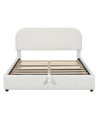 White Teddy Fleece Queen Platform Bed with Storage