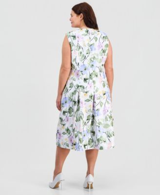 Plus Size Floral-Print Box-Pleat Midi Dress