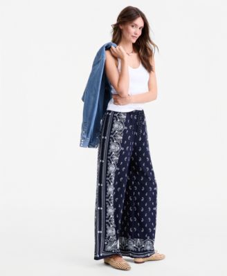 Women's Bandana-Print Wide-Leg Pull-On Pants