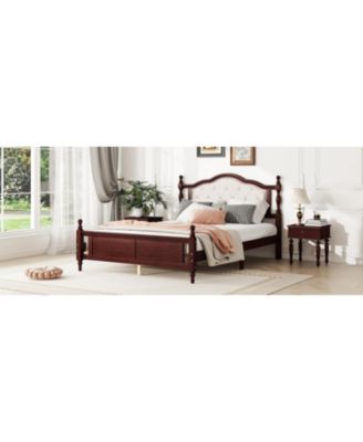  Queen Pine Bed with Upholstered Headboard and Footboard