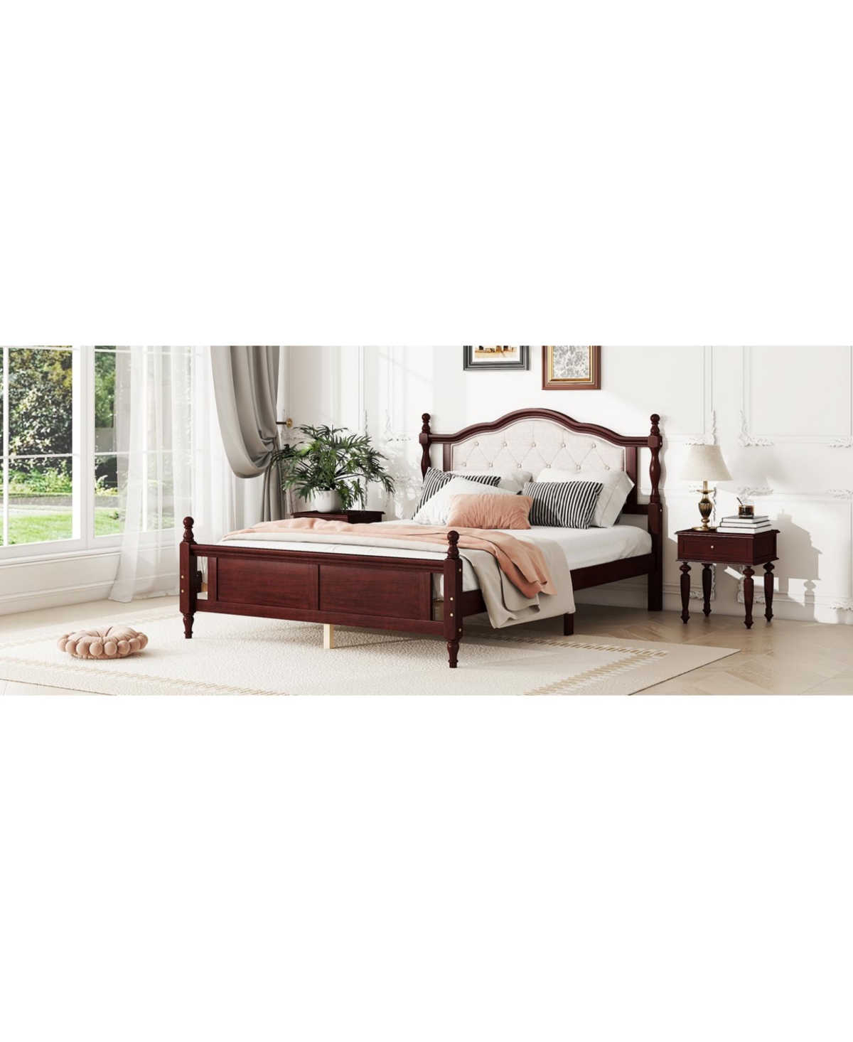Streamdale Furniture Queen Pine Bed with Upholstered Headboard and Footboard