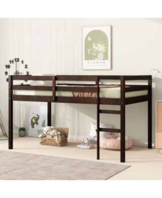Wooden Twin Loft Bed with Ladder and Strengthened Slats