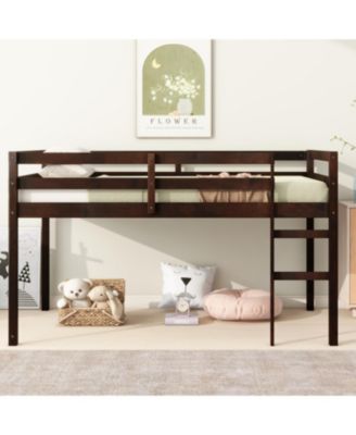 Wooden Twin Loft Bed with Ladder and Strengthened Slats