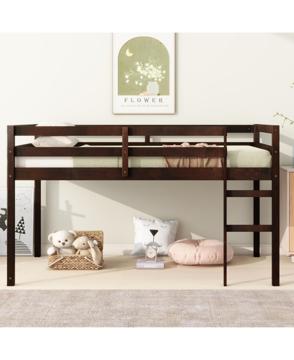Streamdale Furniture Wooden Twin Loft Bed with Ladder and Strengthened Slats