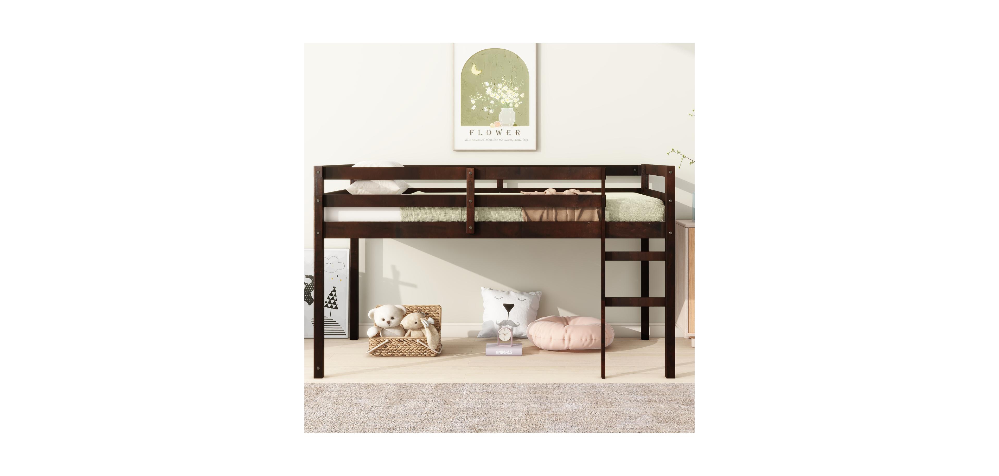 Streamdale Furniture Wooden Twin Loft Bed with Ladder and Strengthened Slats