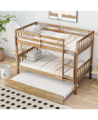 Twin Wood Bunk Bed with Trundle and Convertible Beds