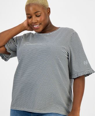 Plus Size Striped Ruffle-Sleeve Tee