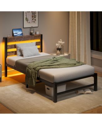 Streamdale Twin Bed Frame with Headboard, USB Charging, LED