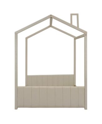  Full Size Velvet House Bed Wood Bed, Gray