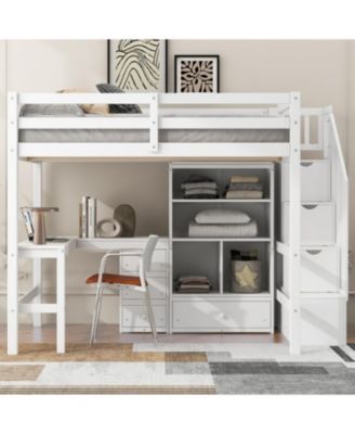  Full Loft Bed with Desk, Drawers & Storage Staircase