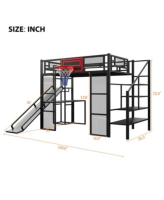 Metal Loft Bed with Desk, Wardrobe, Slide & Stairs