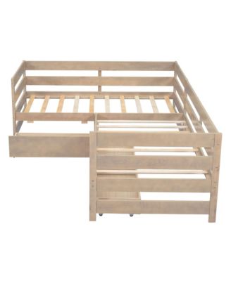 Twin Size L-shaped Platform Bed with Three Storage Drawers