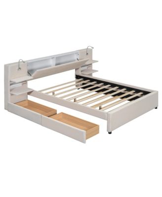 Queen Upholstered Platform Bed w/ Lights, Drawers & Trundle