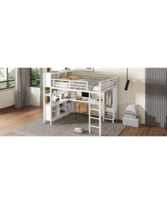 Queen Loft Bed with Desk & Wardrobe