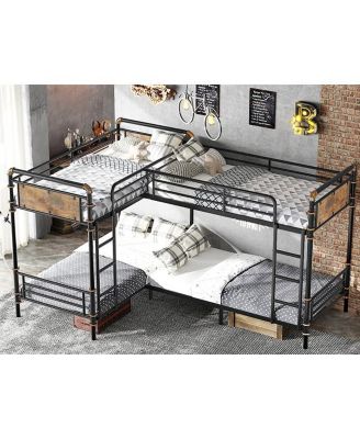  Quad Bunk Bed, Heavy Duty Metal, Detachable Triple/Twin, Black