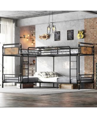  Quad Bunk Bed, Heavy Duty Metal, Detachable Triple/Twin, Black