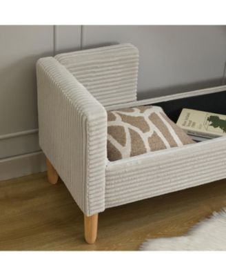 Corduroy Storage Bench w/ Armrests & Pillows