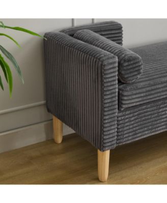 Corduroy Storage Bench with Armrests & Pillows