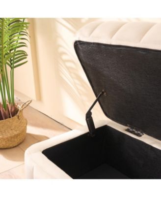 Beige Velvet Storage Bench - 49" Wide
