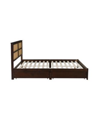 King Bed Rattan Headboard, Storage Drawers, Espresso