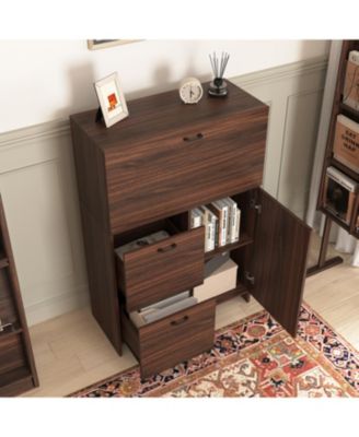 Fold-Up Desk Cabinet with Shelves and Storage