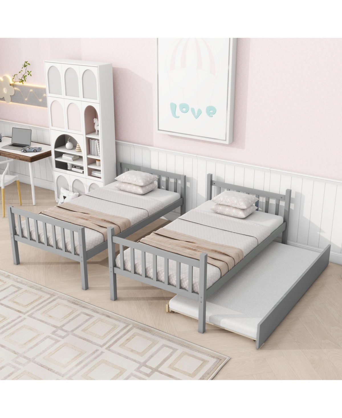 Streamdale Furniture Convertible Twin Bunk Bed with Trundle, Grey